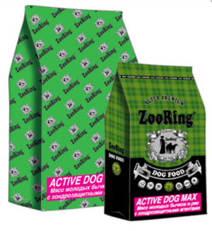 КОРМ ДЛЯ СОБАК ZOORING ACTIVE DOG MAX МЯСО МОЛОДЫХ БЫЧКОВ И РИС С ХОНДРОЗАЩИТНЫМИ АГЕНТАМИ