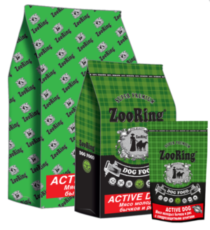 КОРМ ДЛЯ СОБАК ZOORING ACTIVE DOG МЯСО МОЛОДЫХ БЫЧКОВ И РИС С ХОНДРОЗАЩИТНЫМИ АГЕНТАМИ
