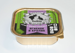 КОРМ ДЛЯ КОШЕК ZOORING: КУСОЧКИ В ЖЕЛЕ ЯГНЕНОК И КРОЛИК